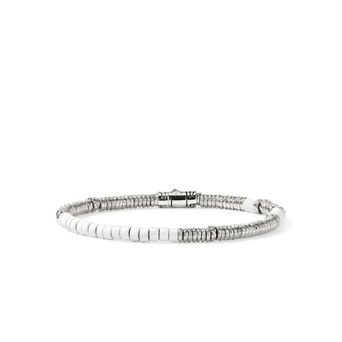 Heishi Silver Bracelet with 4mm Silver Beads, and White Enamel - BU900698WHXUM-John Hardy-Renee Taylor Gallery