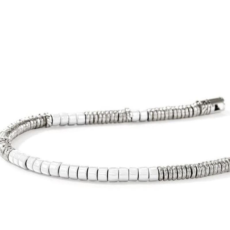 Heishi Silver Bracelet with 4mm Silver Beads, and White Enamel - BU900698WHXUM-John Hardy-Renee Taylor Gallery
