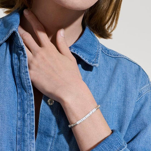 Heishi Silver Bracelet with 4mm Silver Beads, and White Enamel - BU900698WHXUM-John Hardy-Renee Taylor Gallery