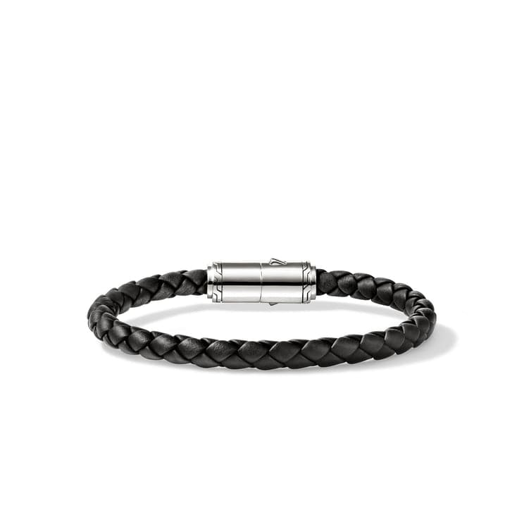 Men's Silver Bracelet on 6mm Black Leather Cord - BU98688BL-John Hardy-Renee Taylor Gallery