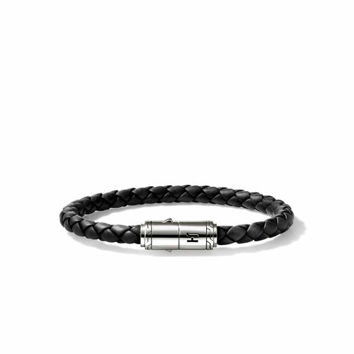 Men's Silver Bracelet on 6mm Black Leather Cord - BU98688BL-John Hardy-Renee Taylor Gallery