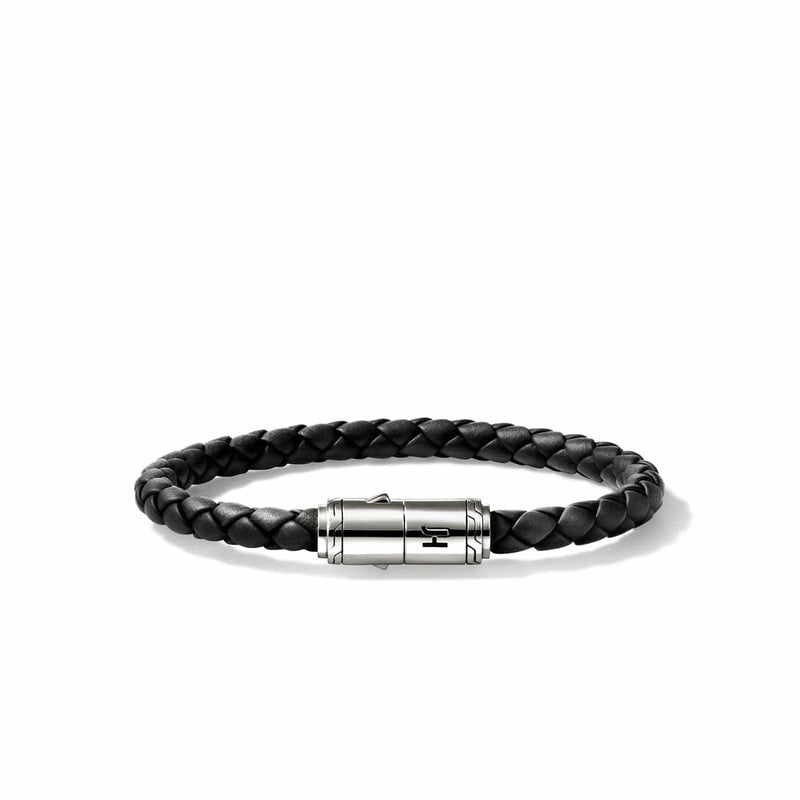 Men's Silver Bracelet on 6mm Black Leather Cord - BU98688BL-John Hardy-Renee Taylor Gallery