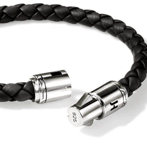 Men's Silver Bracelet on 6mm Black Leather Cord - BU98688BL-John Hardy-Renee Taylor Gallery