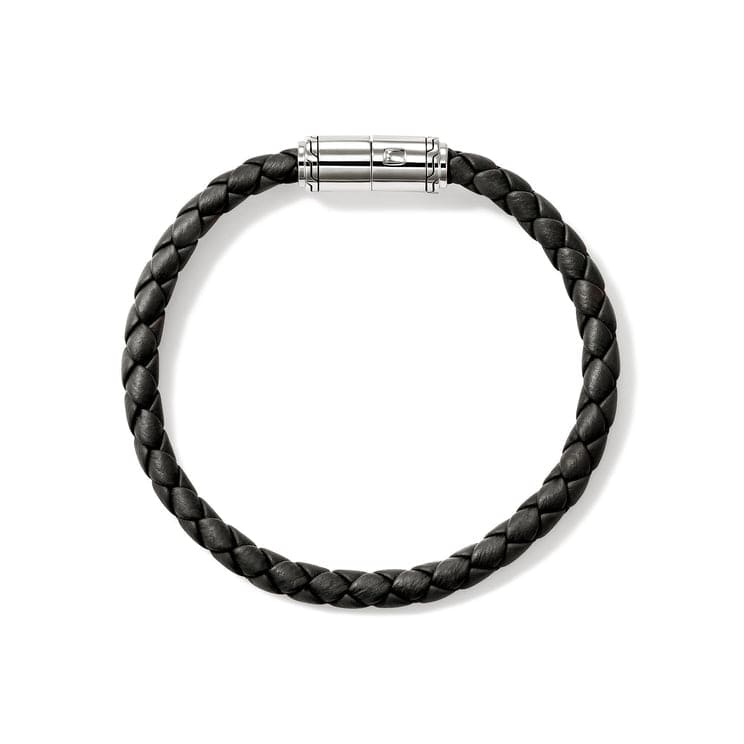 Men's Silver Bracelet on 6mm Black Leather Cord - BU98688BL-John Hardy-Renee Taylor Gallery