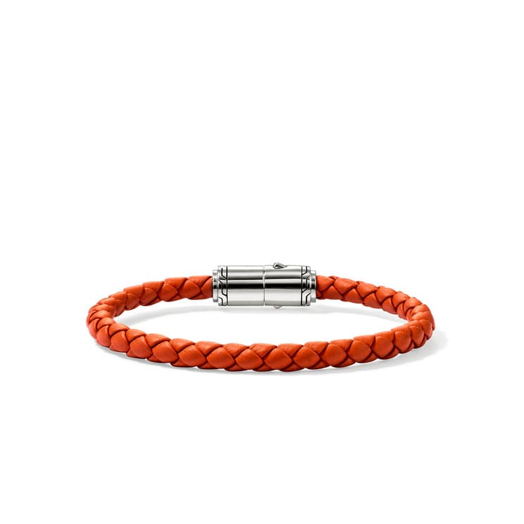 Men's Silver Bracelet on 6mm Orange Leather Cord with Orange Enamel - BU98688OR-John Hardy-Renee Taylor Gallery