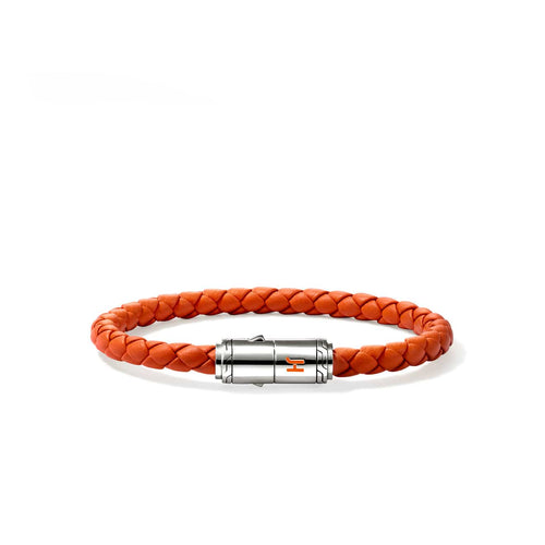 Men's Silver Bracelet on 6mm Orange Leather Cord with Orange Enamel - BU98688OR-John Hardy-Renee Taylor Gallery