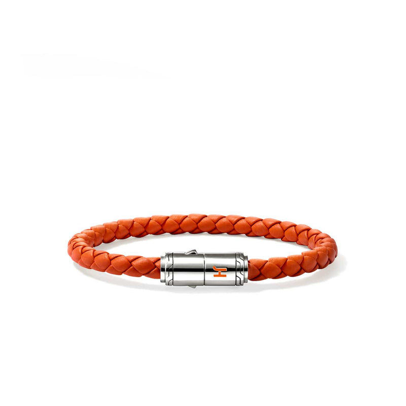 Men's Silver Bracelet on 6mm Orange Leather Cord with Orange Enamel - BU98688OR-John Hardy-Renee Taylor Gallery