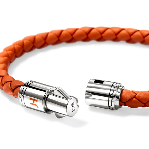Men's Silver Bracelet on 6mm Orange Leather Cord with Orange Enamel - BU98688OR-John Hardy-Renee Taylor Gallery