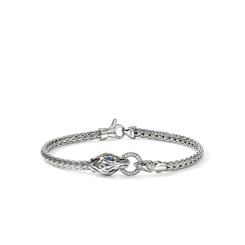Naga Silver Diamond Pavé with Sapphires Slim Chain Bracelet - BUP603752BSPDIX-John Hardy-Renee Taylor Gallery