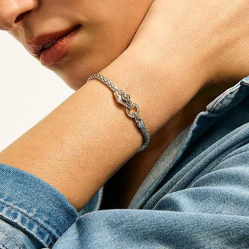Naga Silver Diamond Pavé with Sapphires Slim Chain Bracelet - BUP603752BSPDIX-John Hardy-Renee Taylor Gallery
