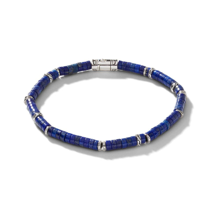 Heishi Silver Bracelet with Pusher Clasp with 4mm Lapis Lazuli Beads - BUS900698LPZ-John Hardy-Renee Taylor Gallery