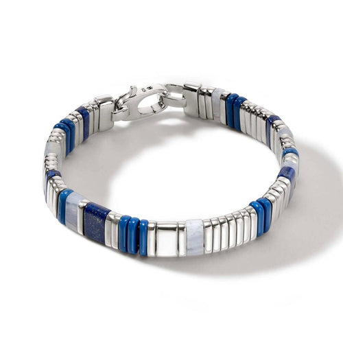 Colorblock Silver, Lapis Lazuli, Blue Lace Agate and Blue Enamel Bracelet - BUS9010521BULPZBLA-John Hardy-Renee Taylor Gallery