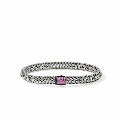 Icon Silver 6.5mm Bracelet w/ Pink Sapphire - BUS9909044PSPX-John Hardy-Renee Taylor Gallery