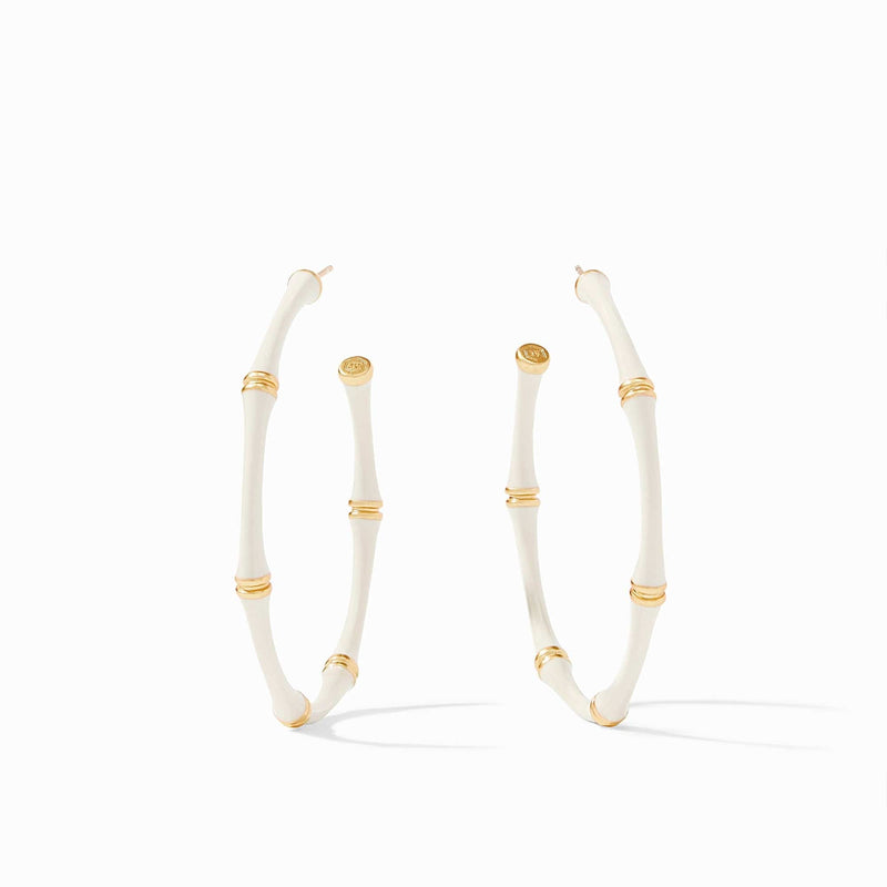 Bamboo Hoop Gold Ivory Enamel Earrings - HP062GEIV-Julie Vos-Renee Taylor Gallery