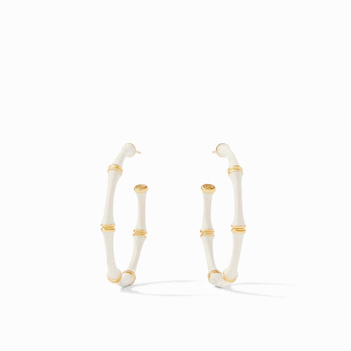 Bamboo Hoop Gold Ivory Enamel Earrings - HP062GEIV-Julie Vos-Renee Taylor Gallery
