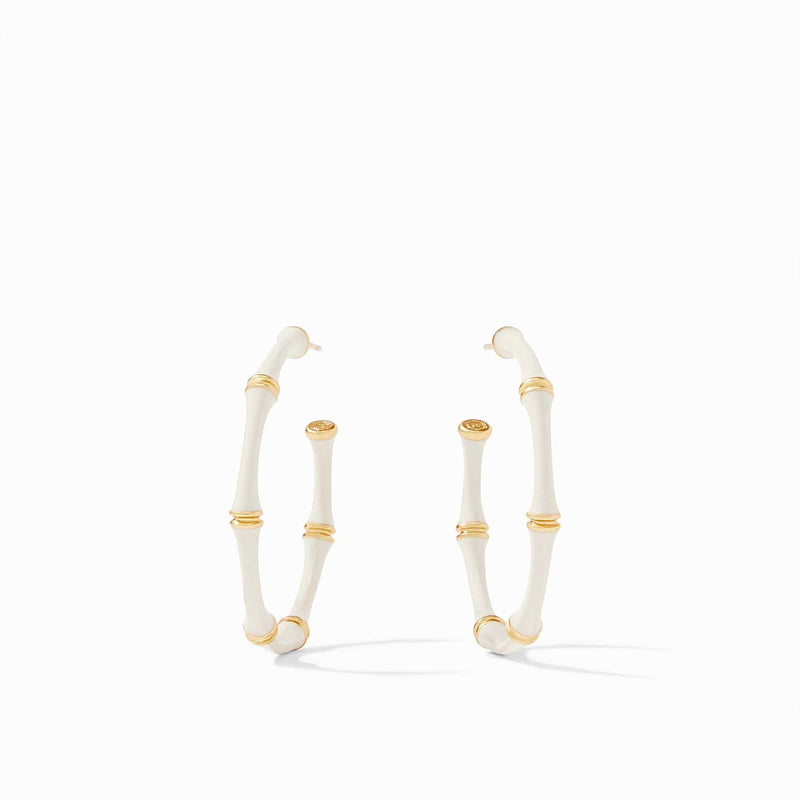 Bamboo Hoop Gold Ivory Enamel Earrings - HP062GEIV-Julie Vos-Renee Taylor Gallery