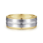 14K White-Yellow Gold 8mm - Two Tone Men's Wedding Band in Satin Finish - MBH0121-80M4JJJ-Gabriel & Co.-Renee Taylor Gallery