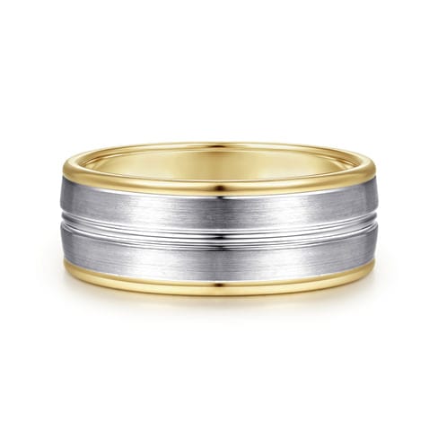 14K White-Yellow Gold 8mm - Two Tone Men's Wedding Band in Satin Finish - MBH0121-80M4JJJ-Gabriel & Co.-Renee Taylor Gallery