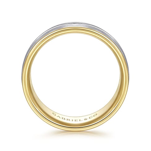 14K White-Yellow Gold 8mm - Two Tone Men's Wedding Band in Satin Finish - MBH0121-80M4JJJ-Gabriel & Co.-Renee Taylor Gallery