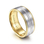 14K White-Yellow Gold 8mm - Two Tone Men's Wedding Band in Satin Finish - MBH0121-80M4JJJ-Gabriel & Co.-Renee Taylor Gallery