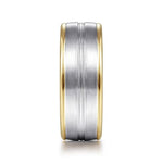 14K White-Yellow Gold 8mm - Two Tone Men's Wedding Band in Satin Finish - MBH0121-80M4JJJ-Gabriel & Co.-Renee Taylor Gallery
