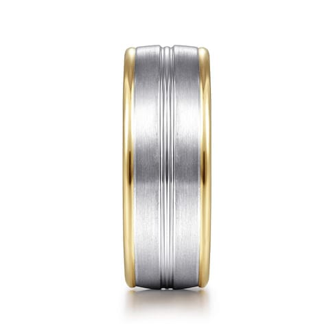 14K White-Yellow Gold 8mm - Two Tone Men's Wedding Band in Satin Finish - MBH0121-80M4JJJ-Gabriel & Co.-Renee Taylor Gallery