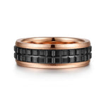 14K Rose Gold-Black Ceramic 7mm - Two Tone Beveled Edge Men's Wedding Band - MBH0171-70K4JCB-Gabriel & Co.-Renee Taylor Gallery
