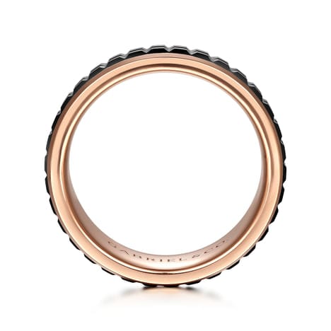 14K Rose Gold-Black Ceramic 7mm - Two Tone Beveled Edge Men's Wedding Band - MBH0171-70K4JCB-Gabriel & Co.-Renee Taylor Gallery
