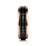 14K Rose Gold-Black Ceramic 7mm - Two Tone Beveled Edge Men's Wedding Band - MBH0171-70K4JCB-Gabriel & Co.-Renee Taylor Gallery