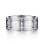 14K White Gold 8mm - Checkered Pattern Men's Wedding Band in Satin Finish - MBM0142-80W4JJJ-Gabriel & Co.-Renee Taylor Gallery