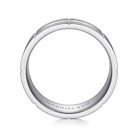 14K White Gold 8mm - Checkered Pattern Men's Wedding Band in Satin Finish - MBM0142-80W4JJJ-Gabriel & Co.-Renee Taylor Gallery
