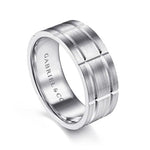 14K White Gold 8mm - Checkered Pattern Men's Wedding Band in Satin Finish - MBM0142-80W4JJJ-Gabriel & Co.-Renee Taylor Gallery
