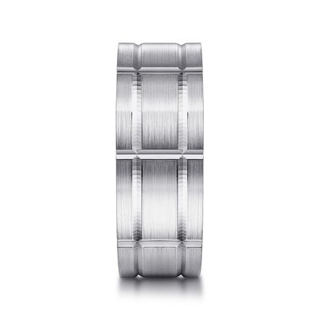 14K White Gold 8mm - Checkered Pattern Men's Wedding Band in Satin Finish - MBM0142-80W4JJJ-Gabriel & Co.-Renee Taylor Gallery