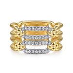 14K White & Yellow Gold Bujukan and RD Diamond Link Wide Band Ring Bujukan Collection - LR53003M45JJ-Gabriel & Co.-Renee Taylor Gallery
