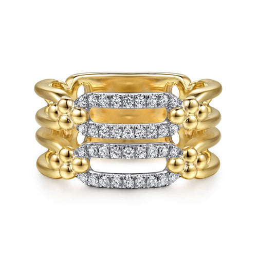 14K White & Yellow Gold Bujukan and RD Diamond Link Wide Band Ring Bujukan Collection - LR53003M45JJ-Gabriel & Co.-Renee Taylor Gallery