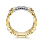 14K White & Yellow Gold Bujukan and RD Diamond Link Wide Band Ring Bujukan Collection - LR53003M45JJ-Gabriel & Co.-Renee Taylor Gallery