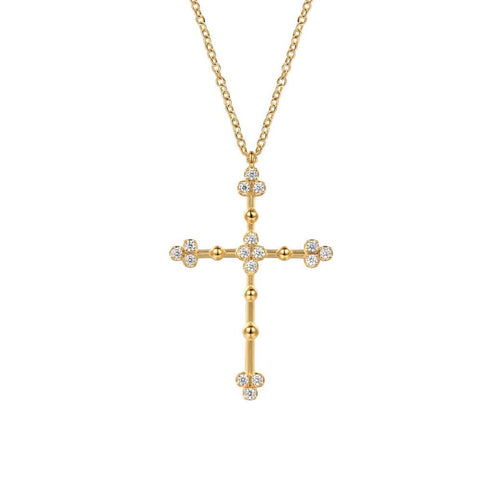 14K Yellow Gold Bujukan and Diamond Clover Cross Pendant Necklace - NK7985Y45JJ-Gabriel & Co.-Renee Taylor Gallery