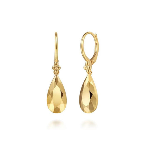 14K Yellow Plain Gold Bujukan and Teardrop Texture Drop Earrings - EG15495Y4JJJ-Gabriel & Co.-Renee Taylor Gallery
