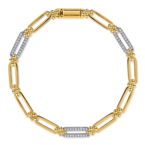 14K White and Yellow Gold Bujukan Diamond Link Chain Bracelet - TB5134M45JJ-Gabriel & Co.-Renee Taylor Gallery