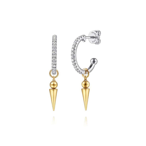 14K White & Yellow Gold Bujukan Bullet and Diamond Huggie Drop Earrings – EG15582M45JJ-Gabriel & Co.-Renee Taylor Gallery