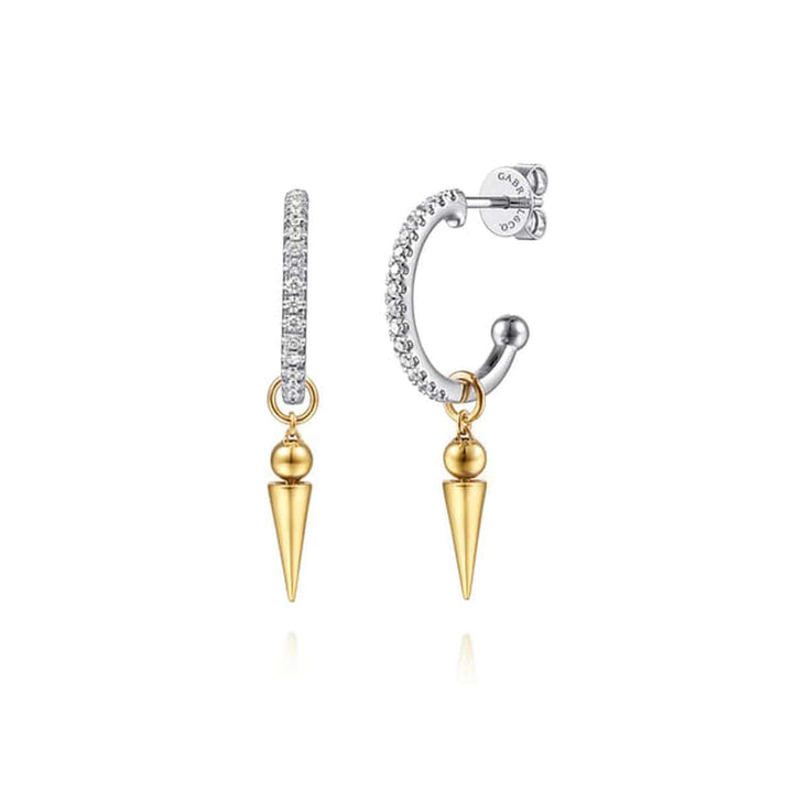 14K White & Yellow Gold Bujukan Bullet and Diamond Huggie Drop Earrings – EG15582M45JJ-Gabriel & Co.-Renee Taylor Gallery