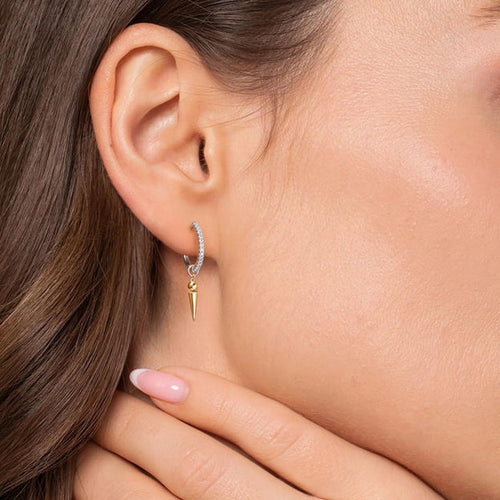 14K White & Yellow Gold Bujukan Bullet and Diamond Huggie Drop Earrings – EG15582M45JJ-Gabriel & Co.-Renee Taylor Gallery