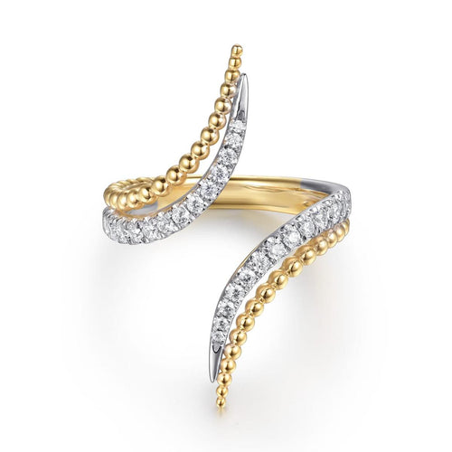 14K White & Yellow Gold Bujukan and RD Diamond Double Row Bypass Ring Bujukan Collection - LR52989M45JJ-Gabriel & Co.-Renee Taylor Gallery