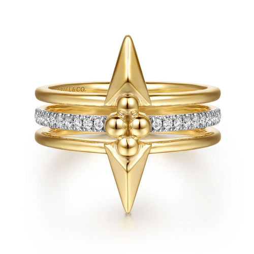 14K Yellow Gold Bujukan Clover and Triangle Pyramid Diamond Easy Stackable Ring – LR52987Y45JJ-Gabriel & Co.-Renee Taylor Gallery