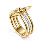 14K Yellow Gold Bujukan Clover and Triangle Pyramid Diamond Easy Stackable Ring – LR52987Y45JJ-Gabriel & Co.-Renee Taylor Gallery