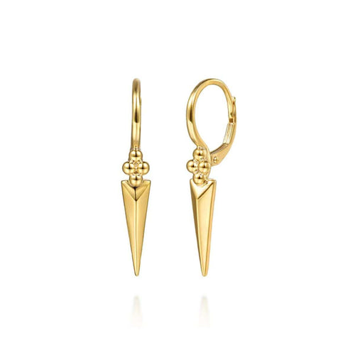 14K Yellow Gold Bujukan Clover and Triangle Pyramid Leverback Drop Earrings - EG15584Y4JJ-Gabriel & Co.-Renee Taylor Gallery