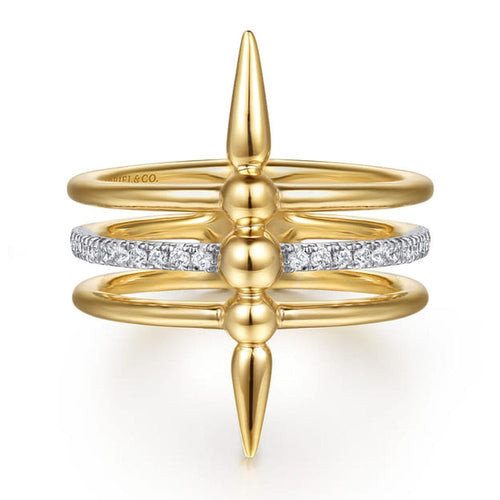 14K Yellow Gold Bujukan Spike and Diamond Easy Stackable Ring - LR52996Y45JJ-Gabriel & Co.-Renee Taylor Gallery