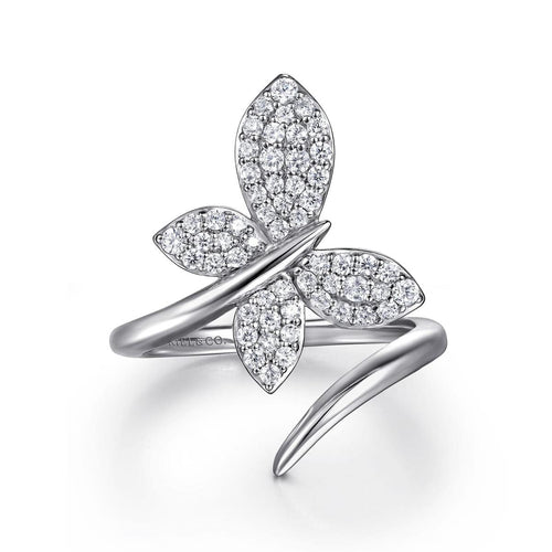 14K White Gold Diamond Butterfly RD Bypass Ring Lusso Collection - LR52883W45JJ-Gabriel & Co.-Renee Taylor Gallery