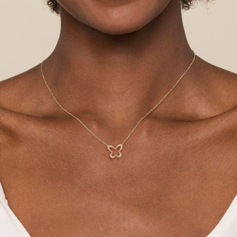 14K Yellow Gold Open Diamond Butterfly Pendant Necklace - NK2972Y45JJ-Gabriel & Co.-Renee Taylor Gallery