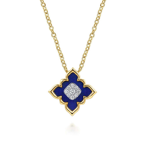 18K White & Yellow Gold Diamond and RD Lapis Floral Pendant Necklace Color Collection - NK8155M84LP-Gabriel & Co.-Renee Taylor Gallery